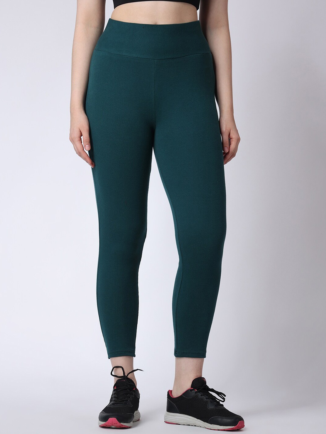 

The Label Bar Women Ribbed Cotton Sports Tights, Green