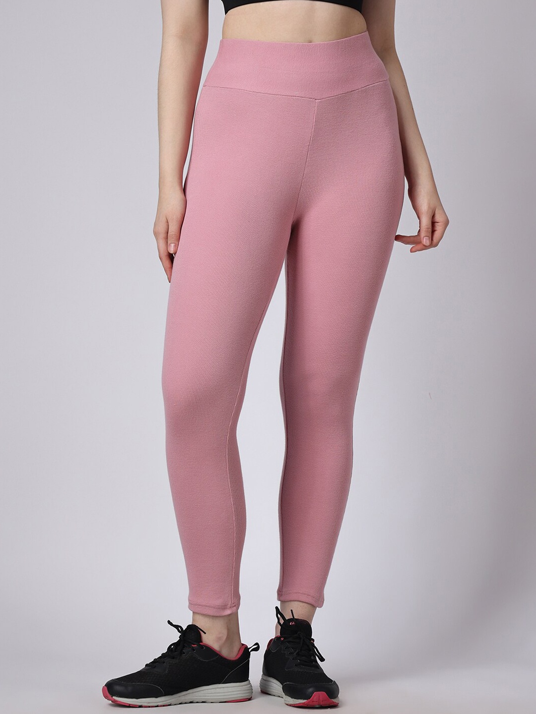 

The Label Bar Women Ribbed Gym Cotton Leggings, Pink