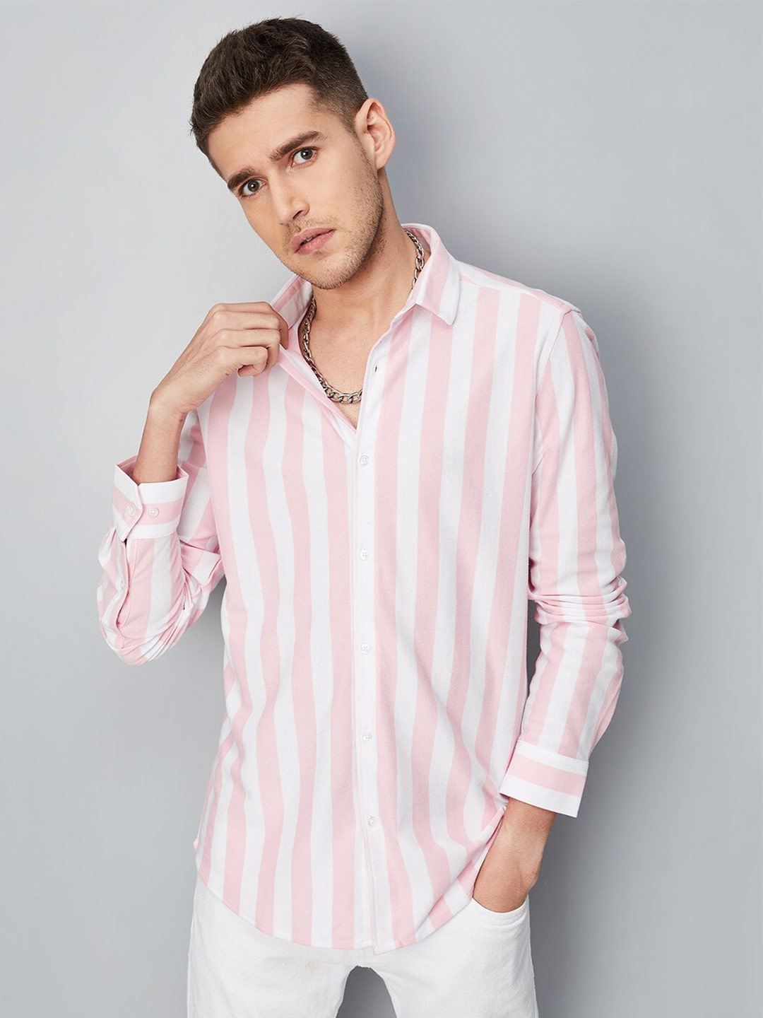 

max Vertical Striped Pure Cotton Casual Shirt, Pink