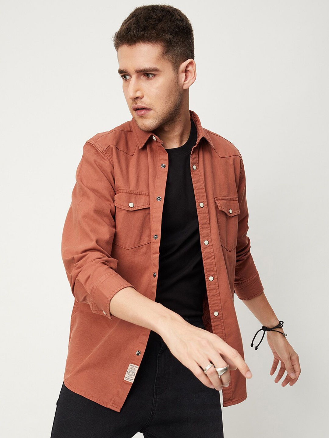 

max Spread Collar Pure Cotton Casual Shirt, Rust