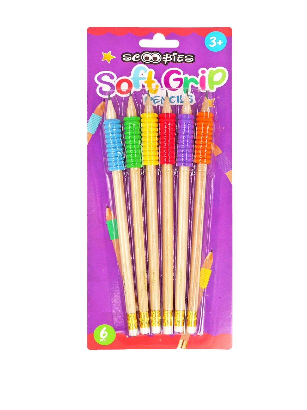 

SCOOBIES 6 Pcs Neon Soft Grip Pencils, Multi