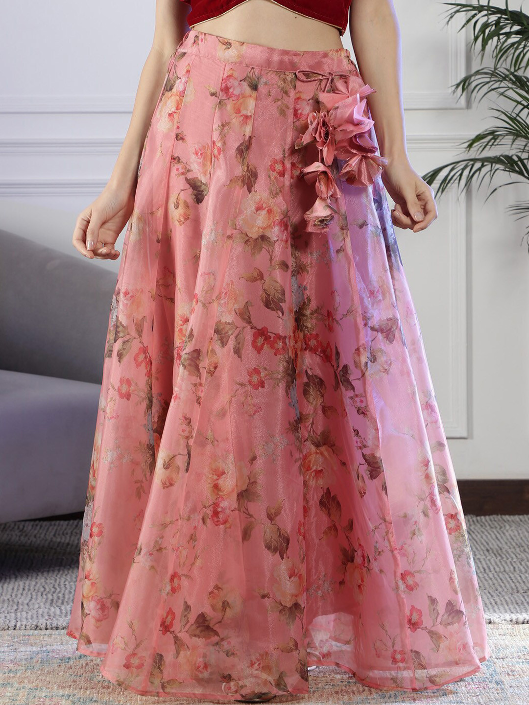 

NEUDIS Printed Organza Maxi Skirt, Peach