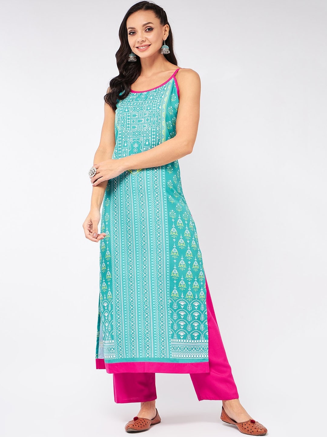 

Pannkh Ethnic Motifs Printed Sleeveless Kurta, Blue