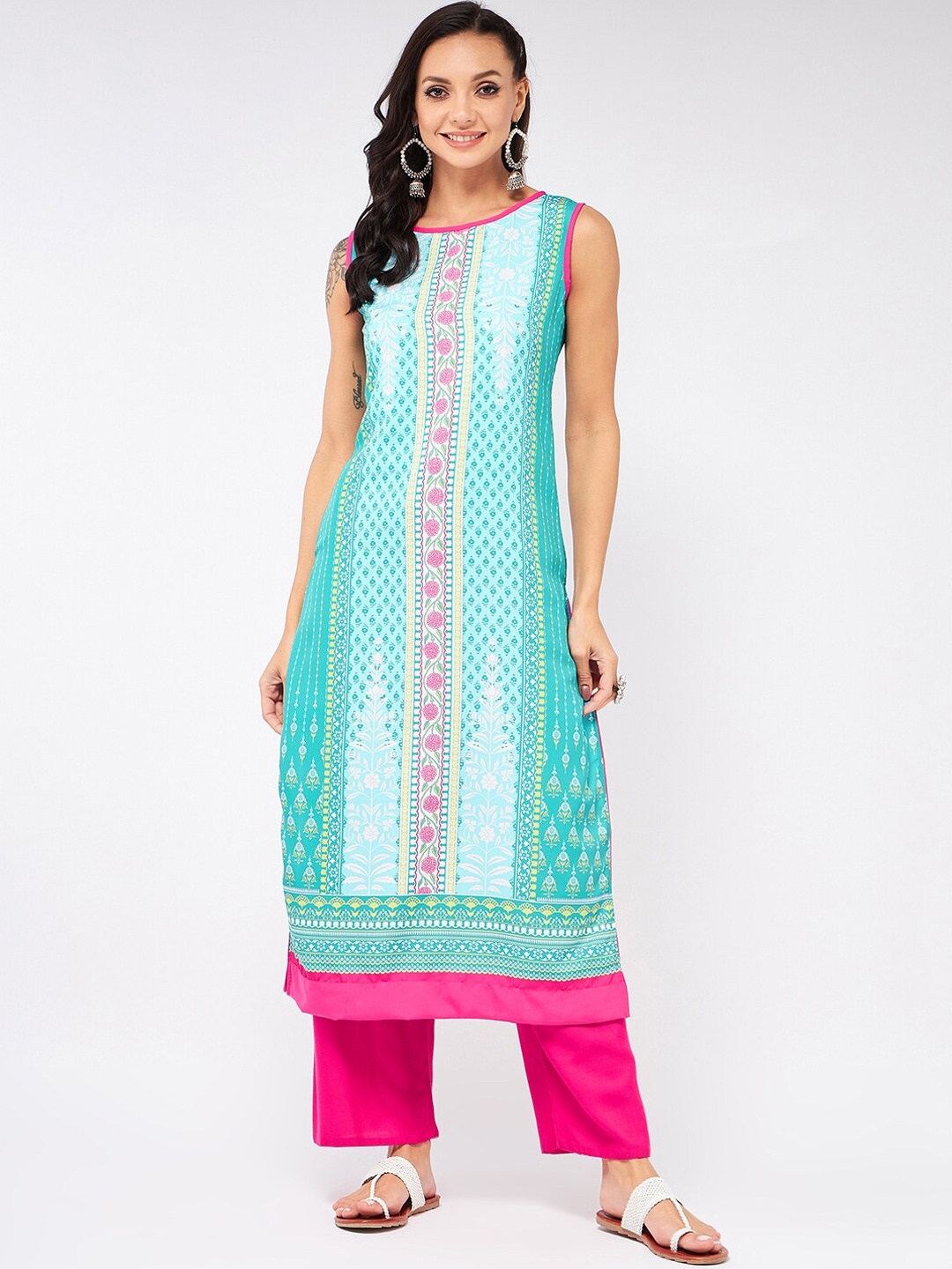

Pannkh Ethnic Motifs Printed Sleeveless Kurta, Blue