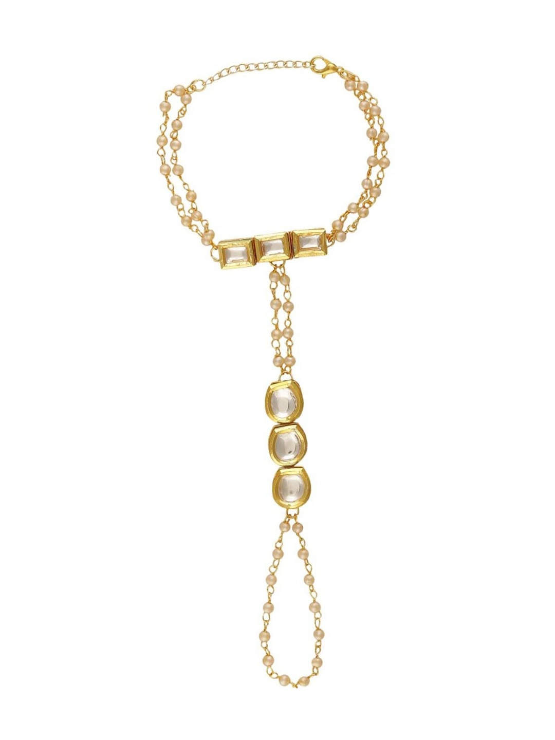

AccessHer Women Brass Kundan Gold-Plated Ring Bracelet