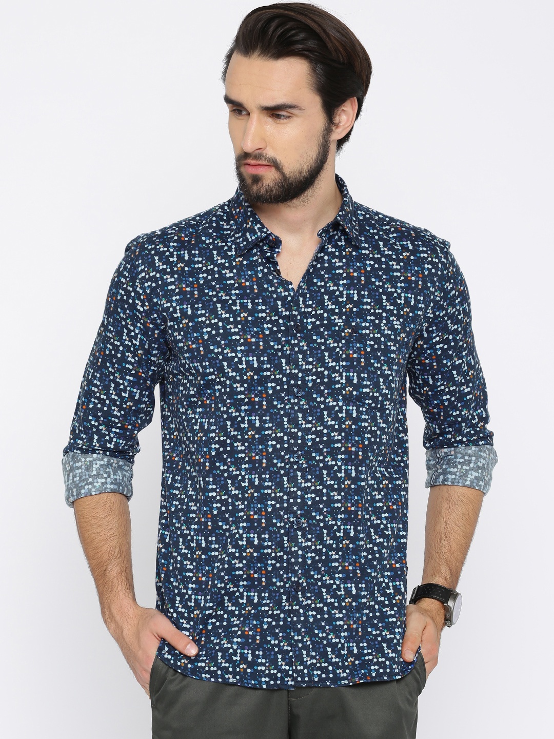 

Parx Men Blue Slim Fit Printed Casual Shirt