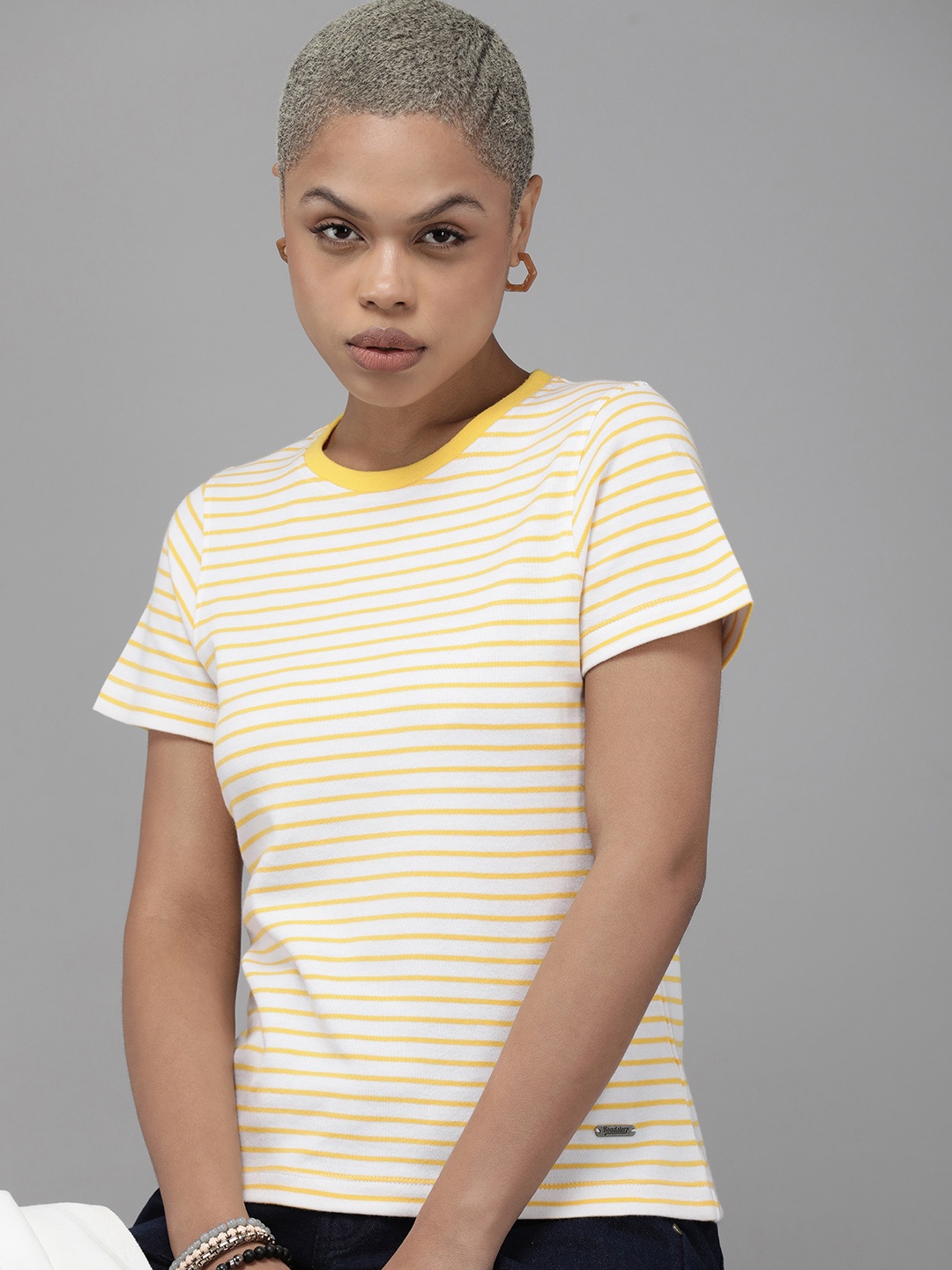 

Roadster Pure Cotton Striped T-shirt, White