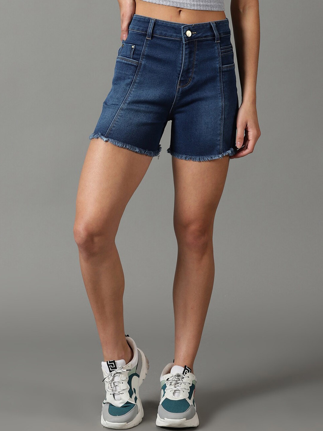 

SHOWOFF Women High-Rise Denim Shorts, Navy blue
