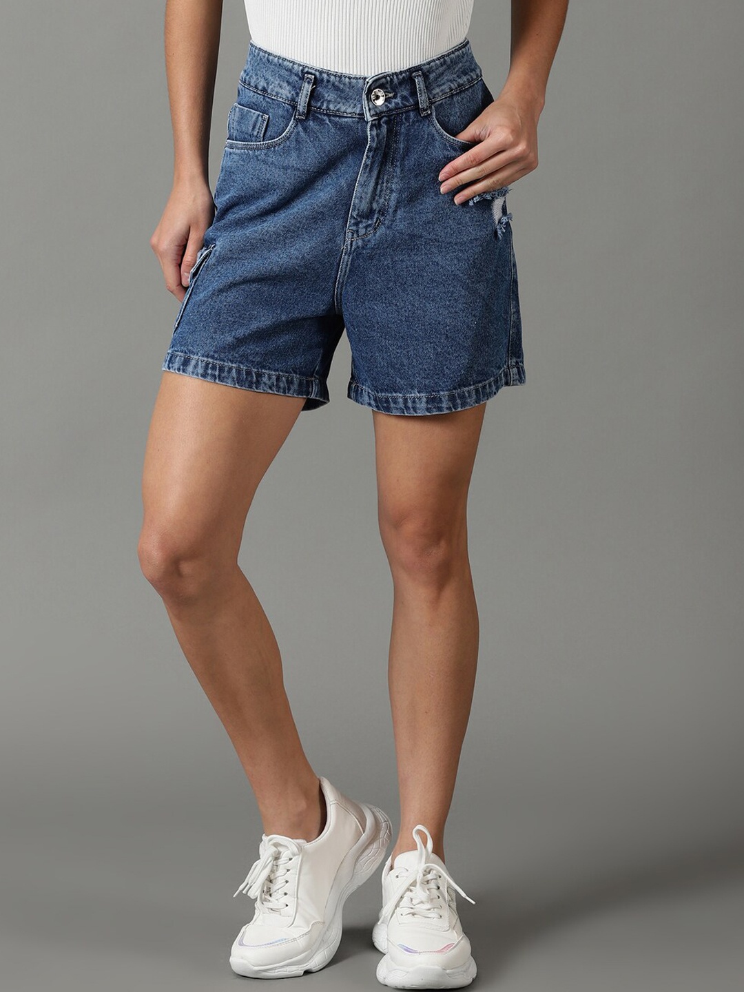 

SHOWOFF Women Loose Fit High-Rise Denim Shorts, Blue