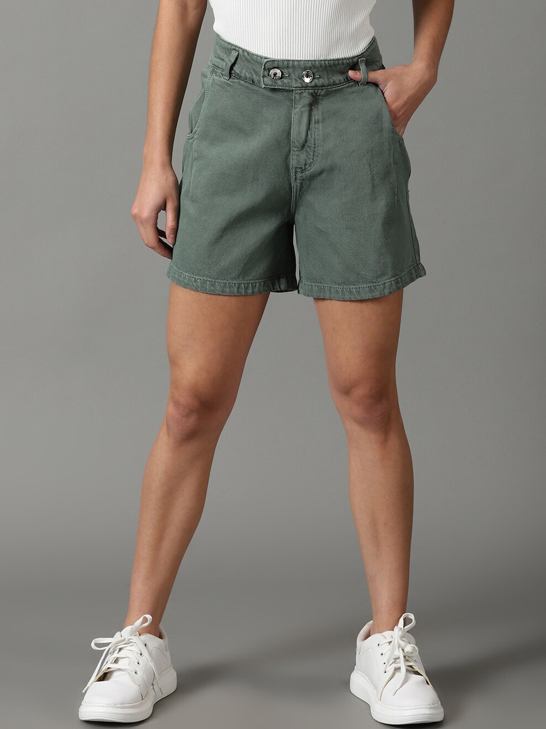 

SHOWOFF Women High-Rise Denim Shorts, Green