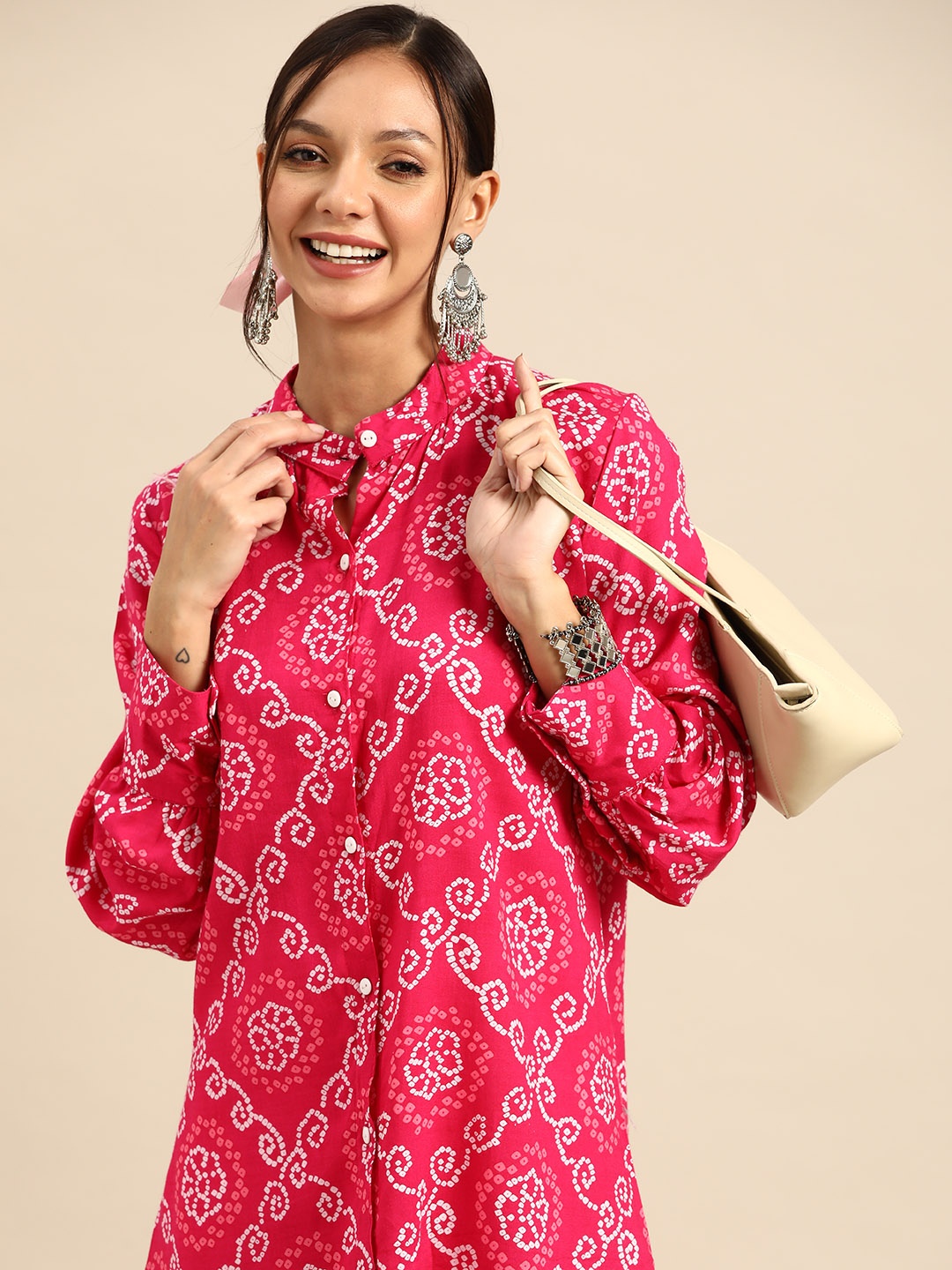 

Sangria Bandhani Printed Regular Pure Cotton Kurta with Salwar, Pink