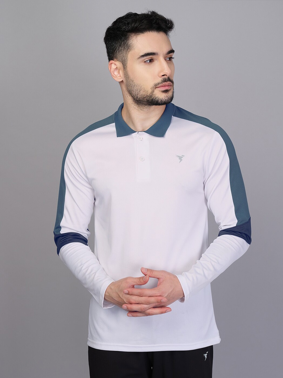 

Technosport Polo Collar Antimicrobial Slim Fit Training & Gym T-shirt, White