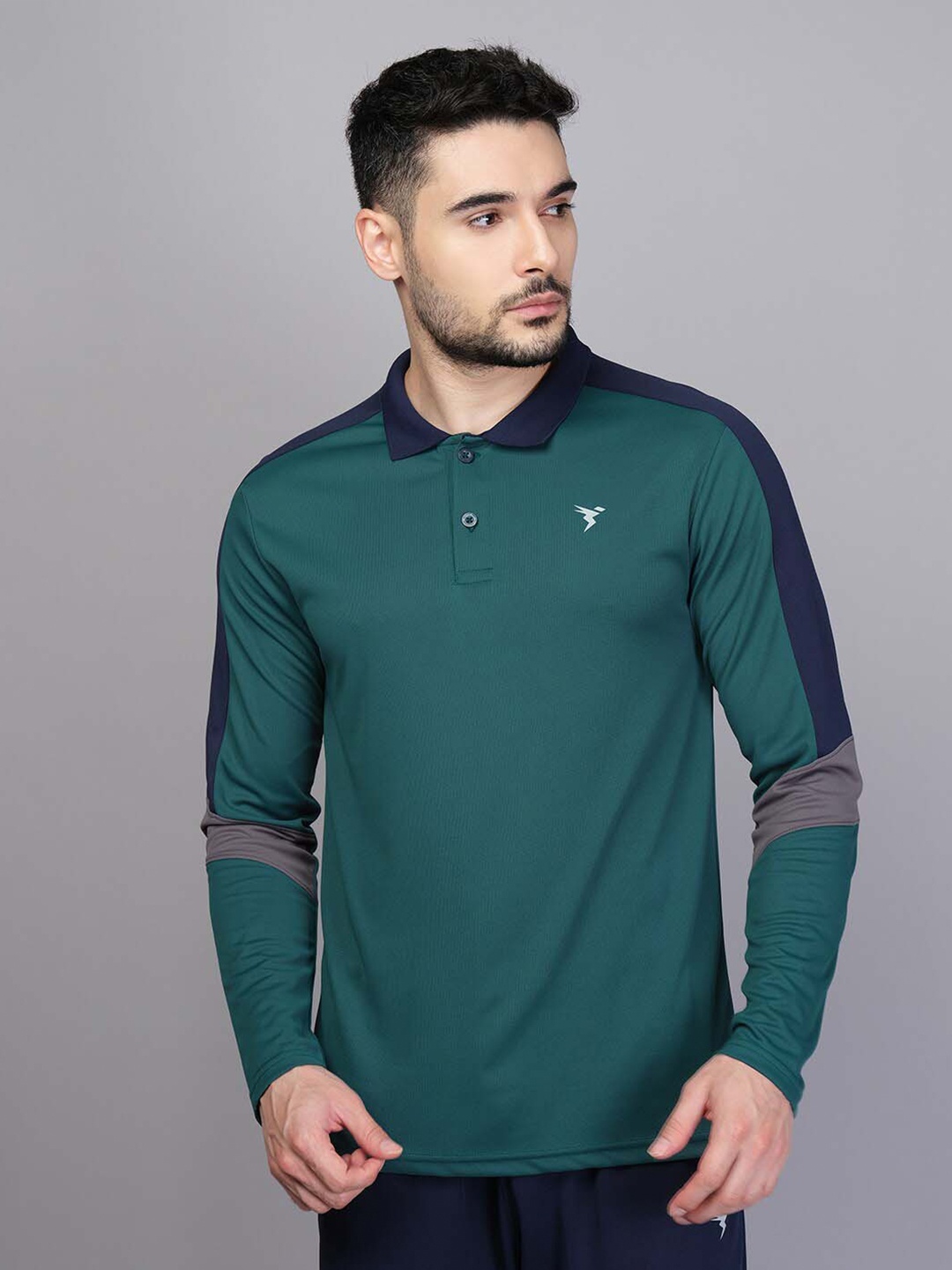 

Technosport Polo Collar Antimicrobial Slim Fit Training & Gym T-shirt, Green