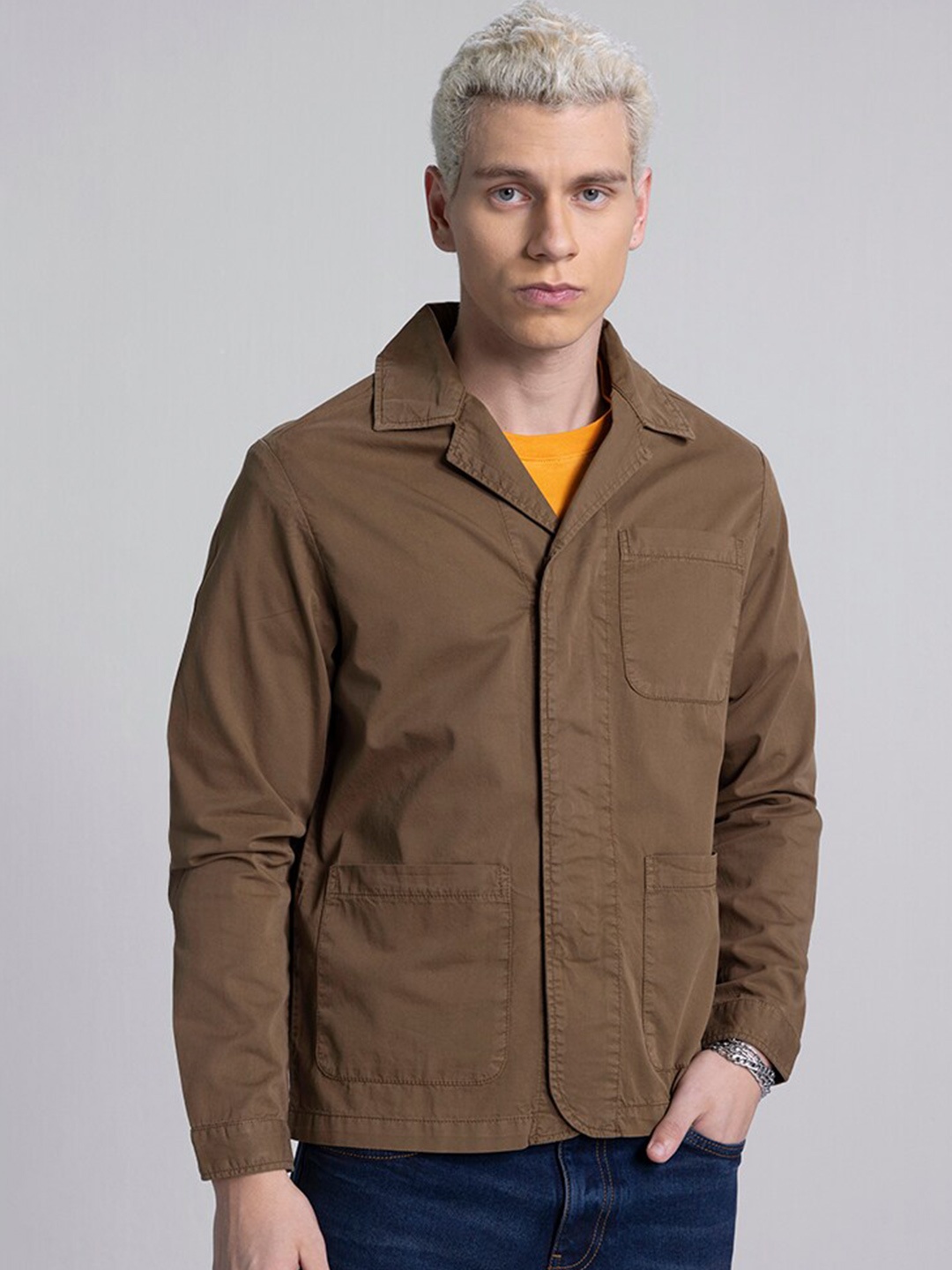 

Snitch Spread Collar Slim Fit Cotton Casual Shirt, Brown