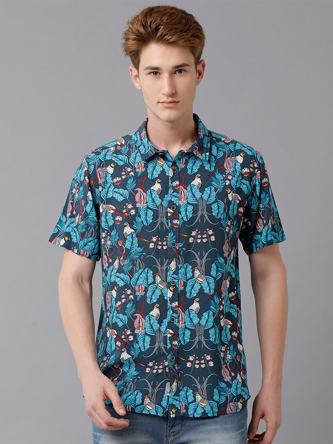 

Voi Jeans Slim Fit Floral Printed Casual Shirt, Blue