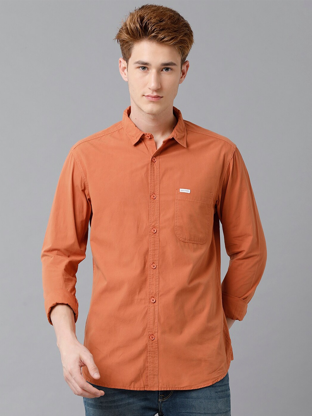 

Voi Jeans Slim Fit Pure Cotton Casual Shirt, Rust