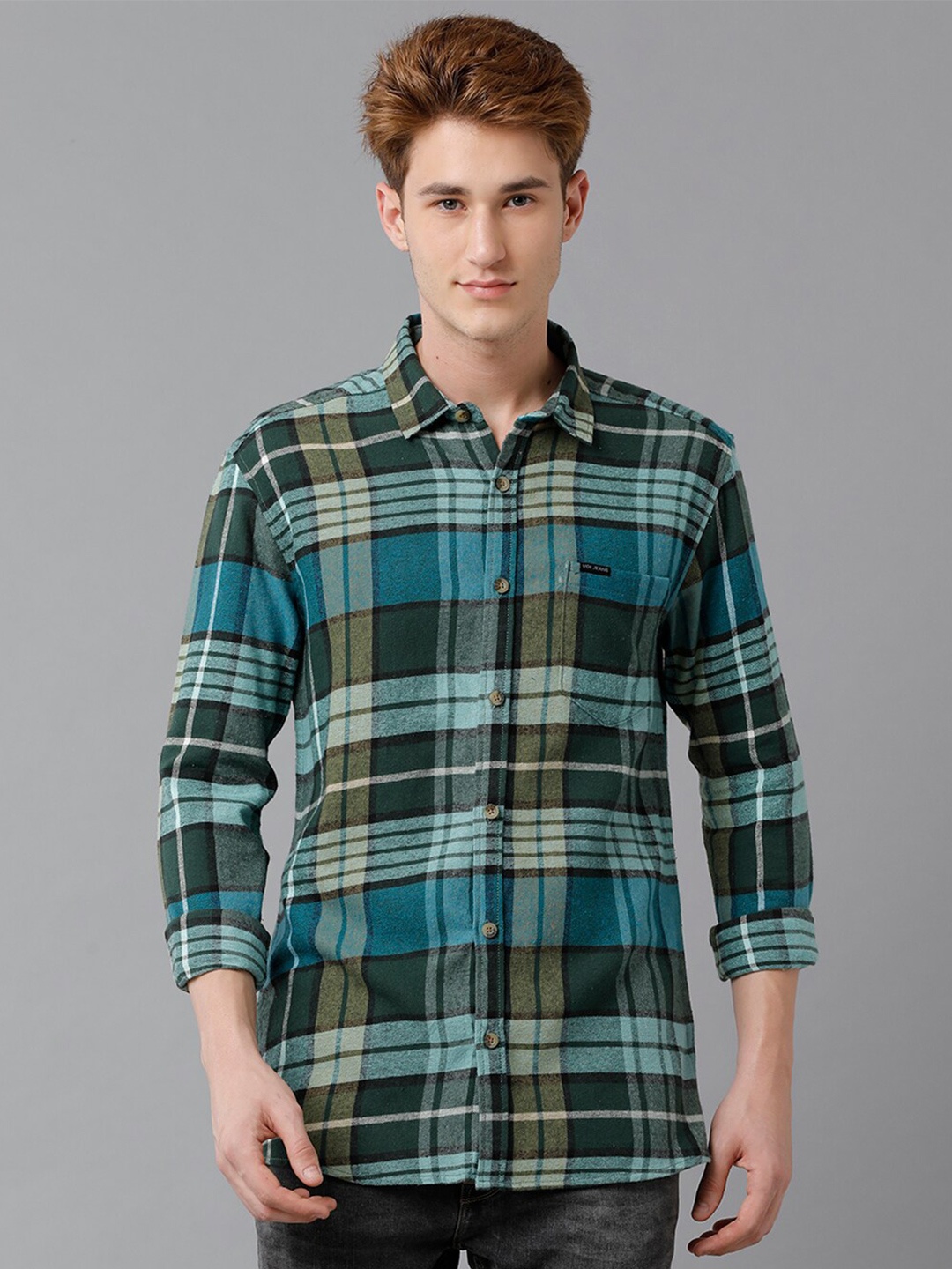 

Voi Jeans Checked Long Sleeves Slim Fit Pure Cotton Casual Shirt, Blue