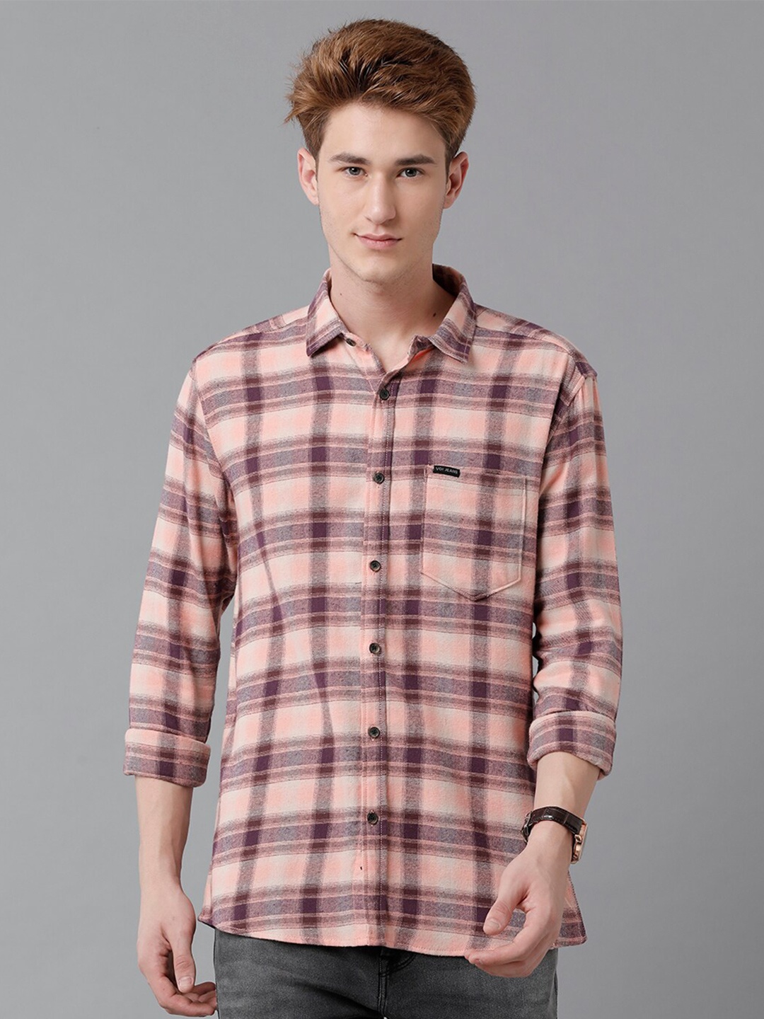 

Voi Jeans Tartan Checked Pure Cotton Casual Shirt, Pink