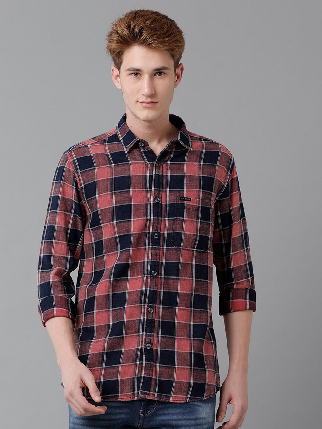 

Voi Jeans Tartan Checked Pure Cotton Casual Shirt, Navy blue