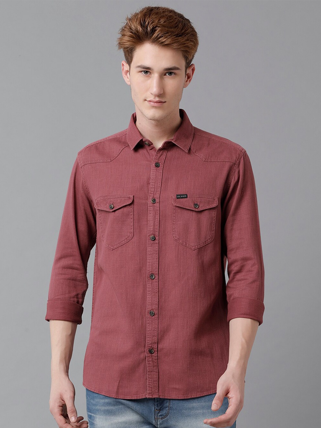 

Voi Jeans Slim Fit Pure Cotton Casual Shirt, Maroon