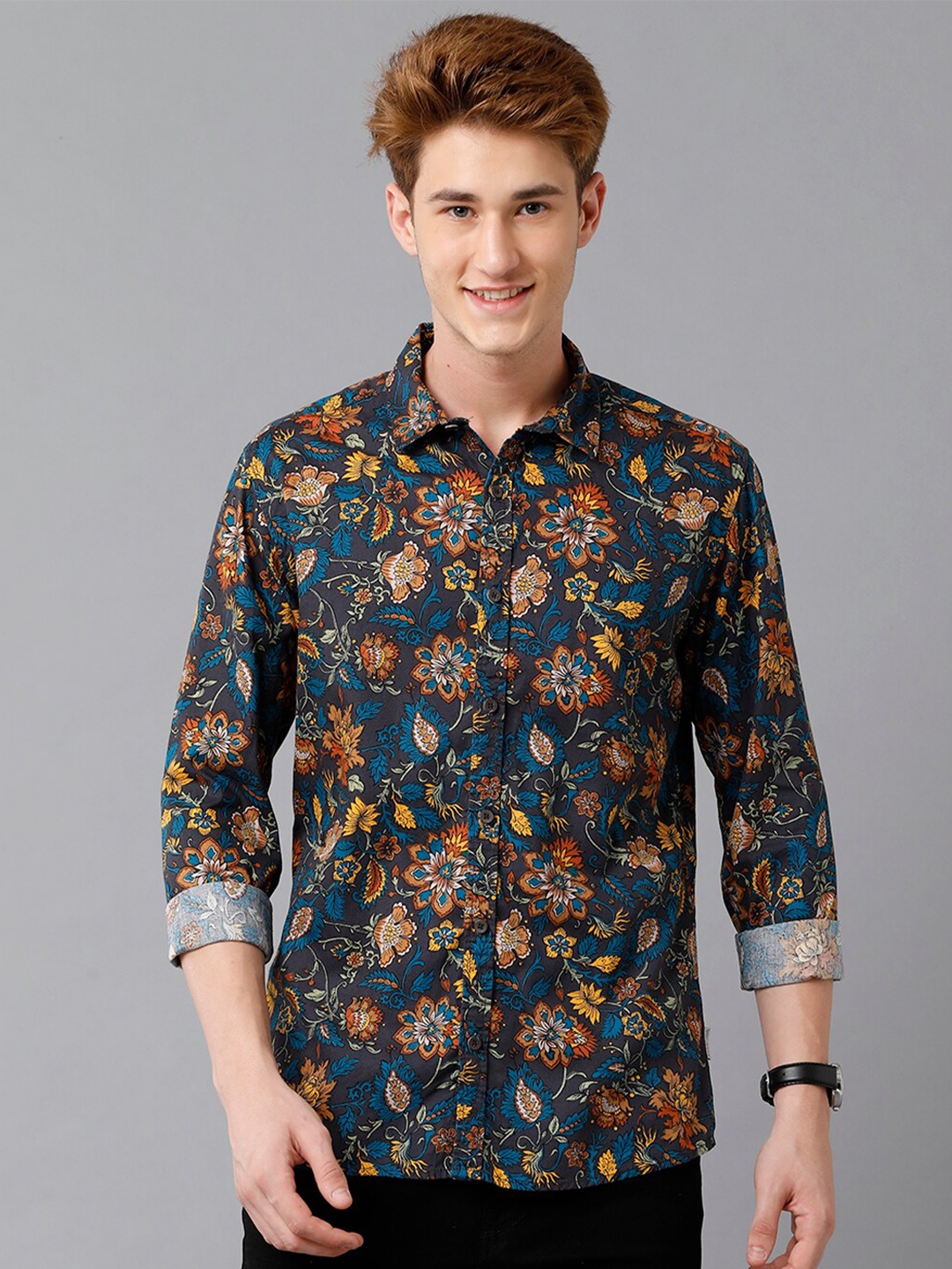 

Voi Jeans Slim Fit Floral Printed Pure Cotton Casual Shirt, Blue