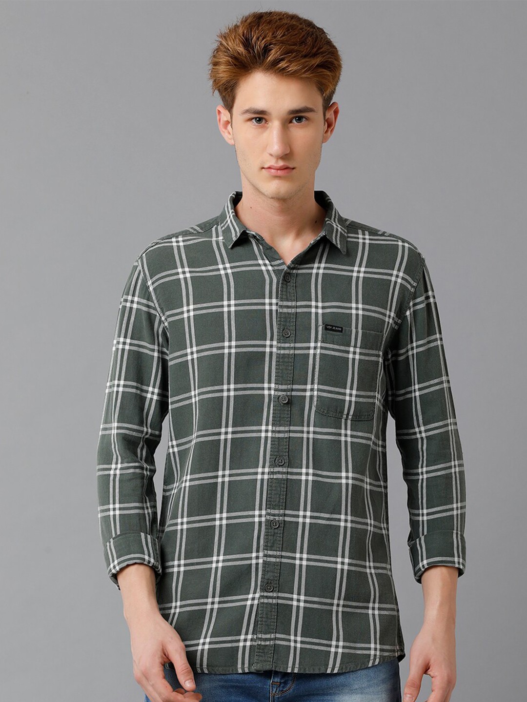 

Voi Jeans Tartan Checked Pure Cotton Casual Shirt, Green