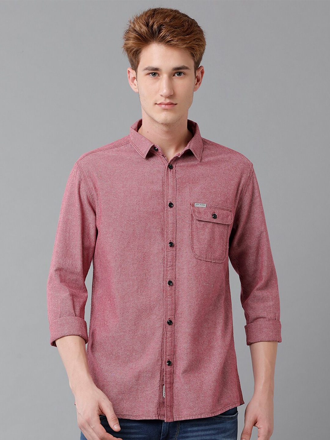 

Voi Jeans Textured Slim Fit Pure Cotton Casual Shirt, Mauve