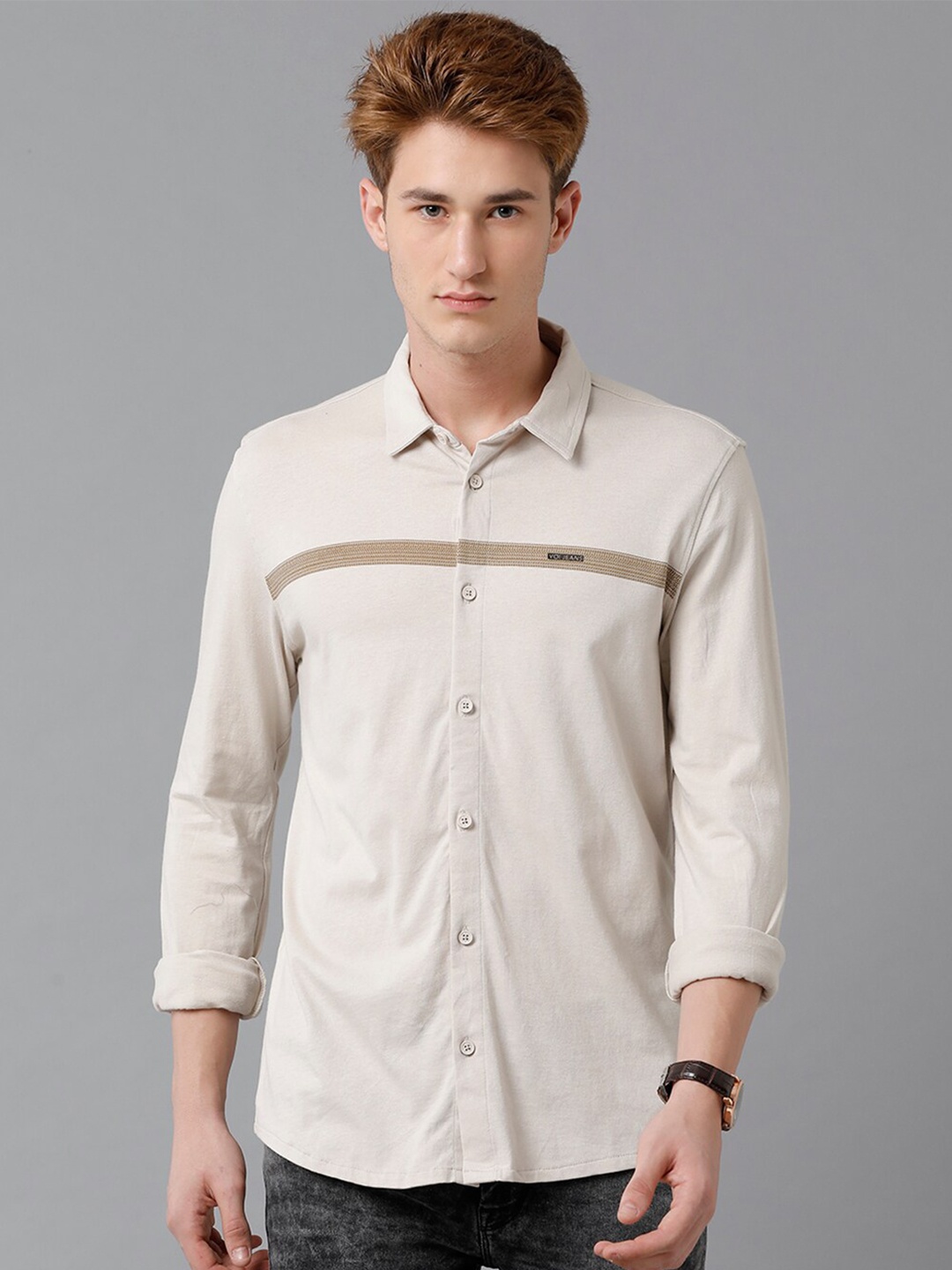 

Voi Jeans Long Sleeves Slim Fit Pure Cotton Casual Shirt, Beige