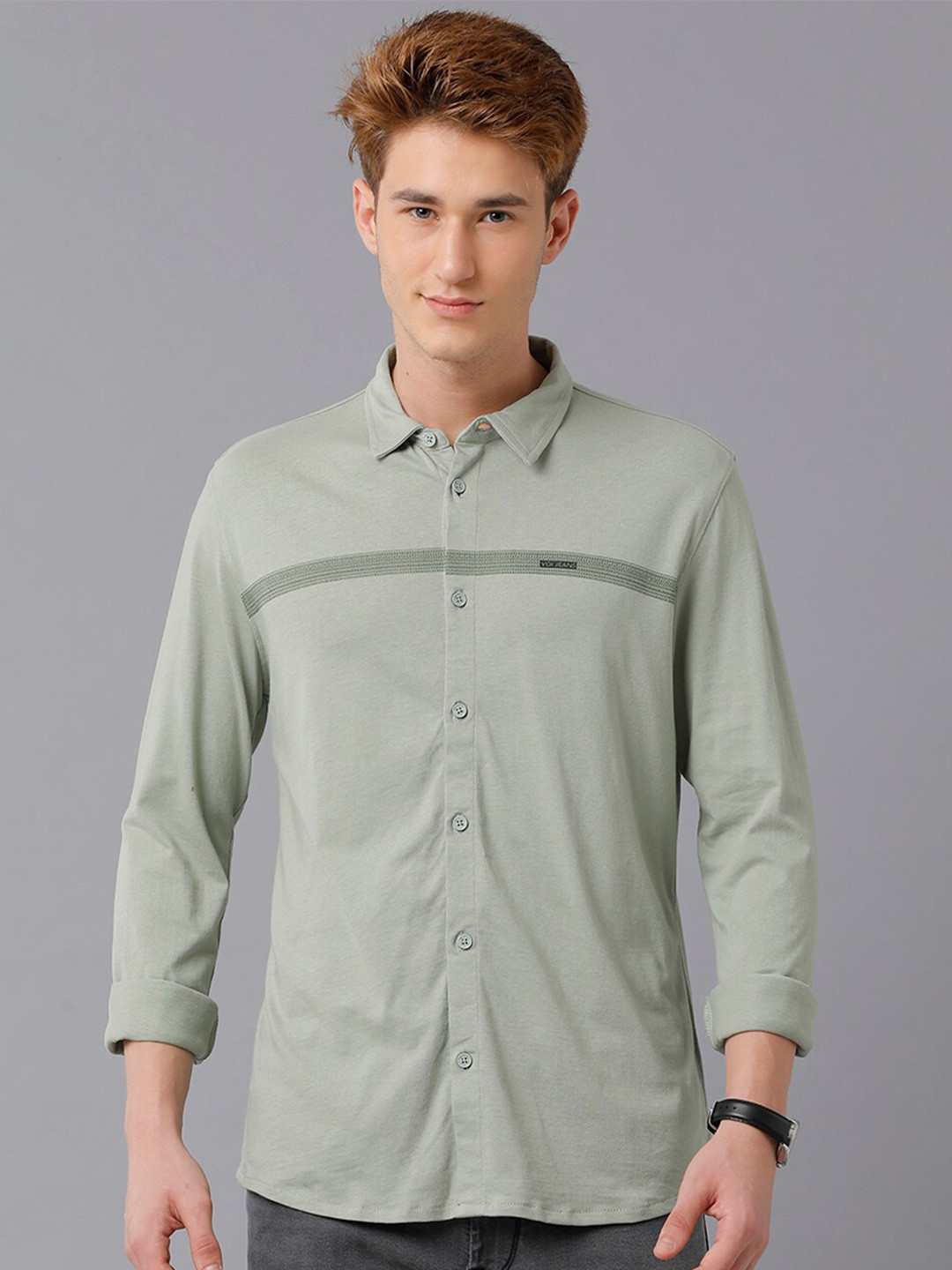 

Voi Jeans Slim Fit Pure Cotton Casual Shirt, Green