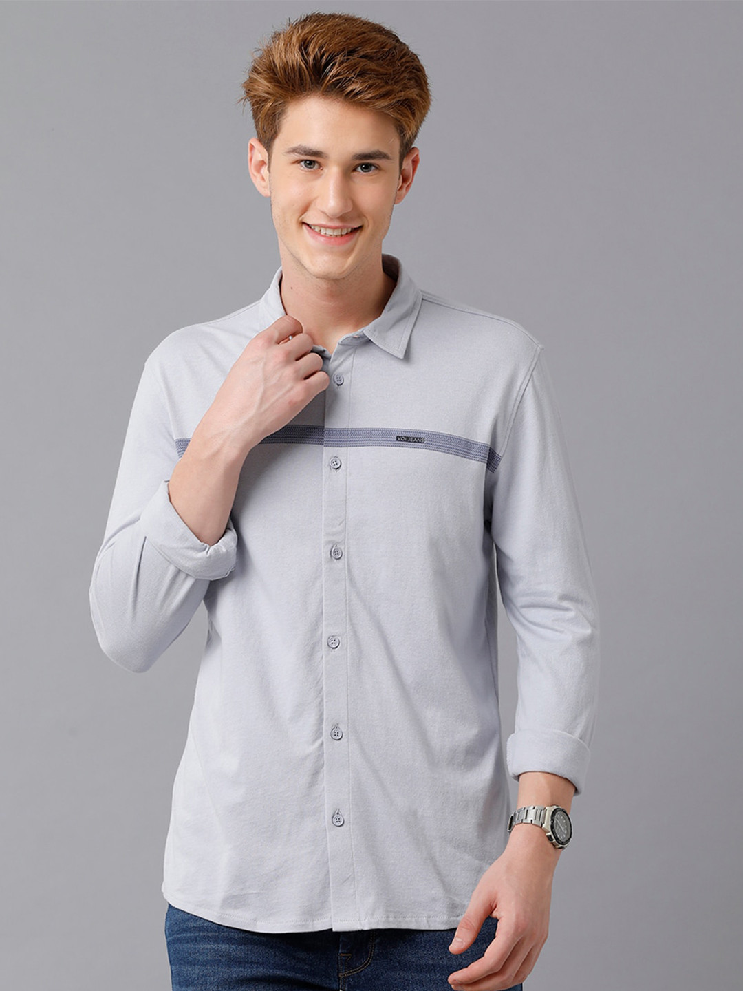 

Voi Jeans Spread Collar Pure Cotton Slim Fit Casual Shirt, Grey