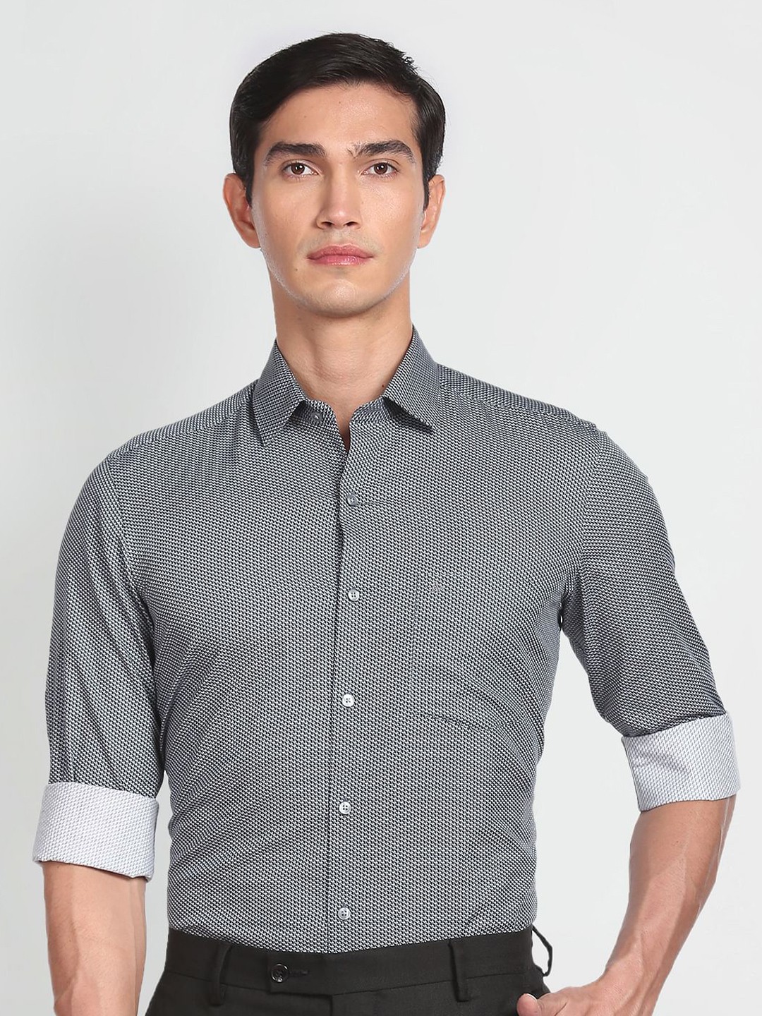 

Arrow Slim Fit 3D Geometric Printed Spread Collar Opaque Formal Shirt, Grey