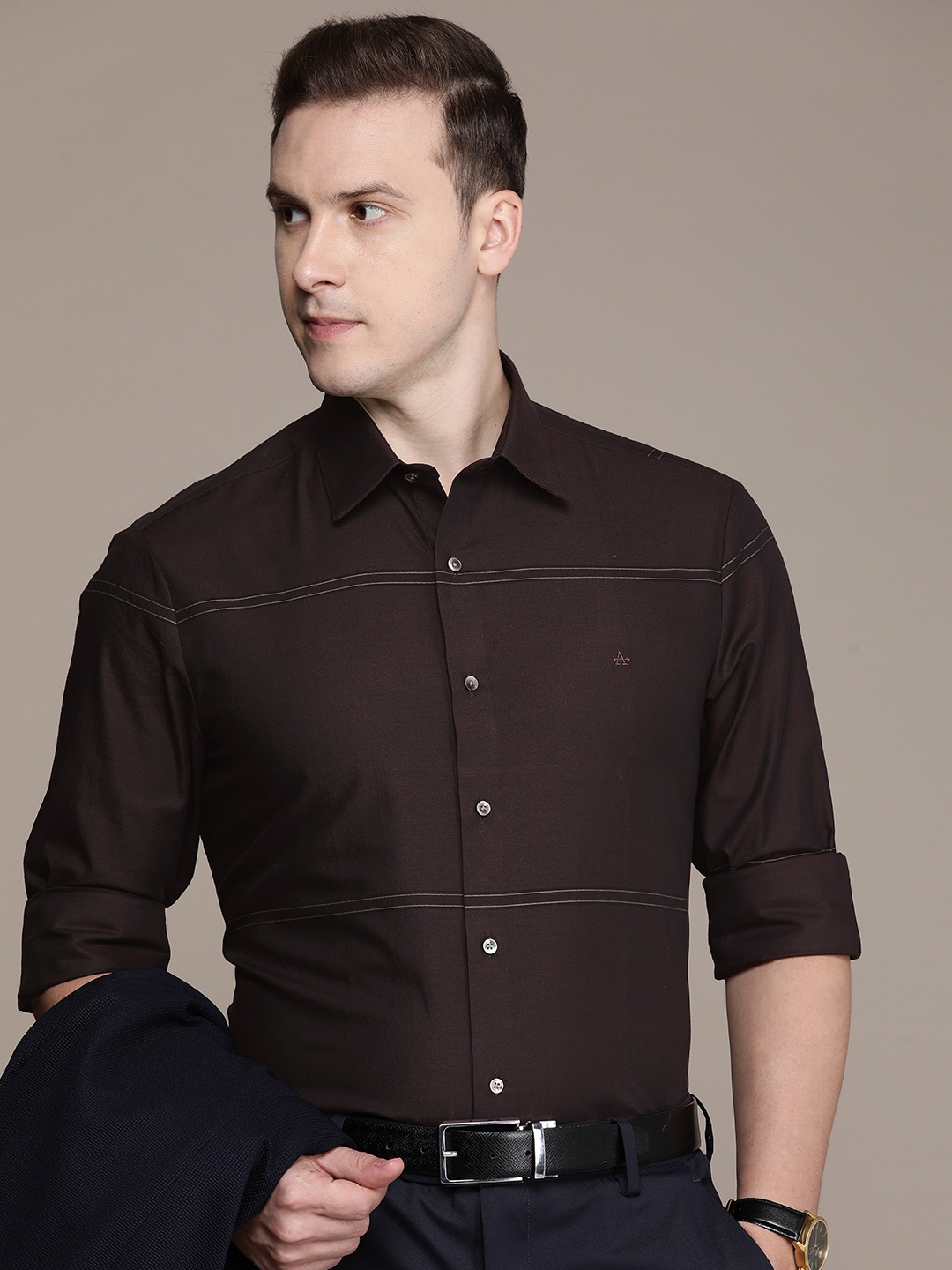 

Arrow Horizontal Striped Opaque Formal Pure Cotton Shirt, Brown