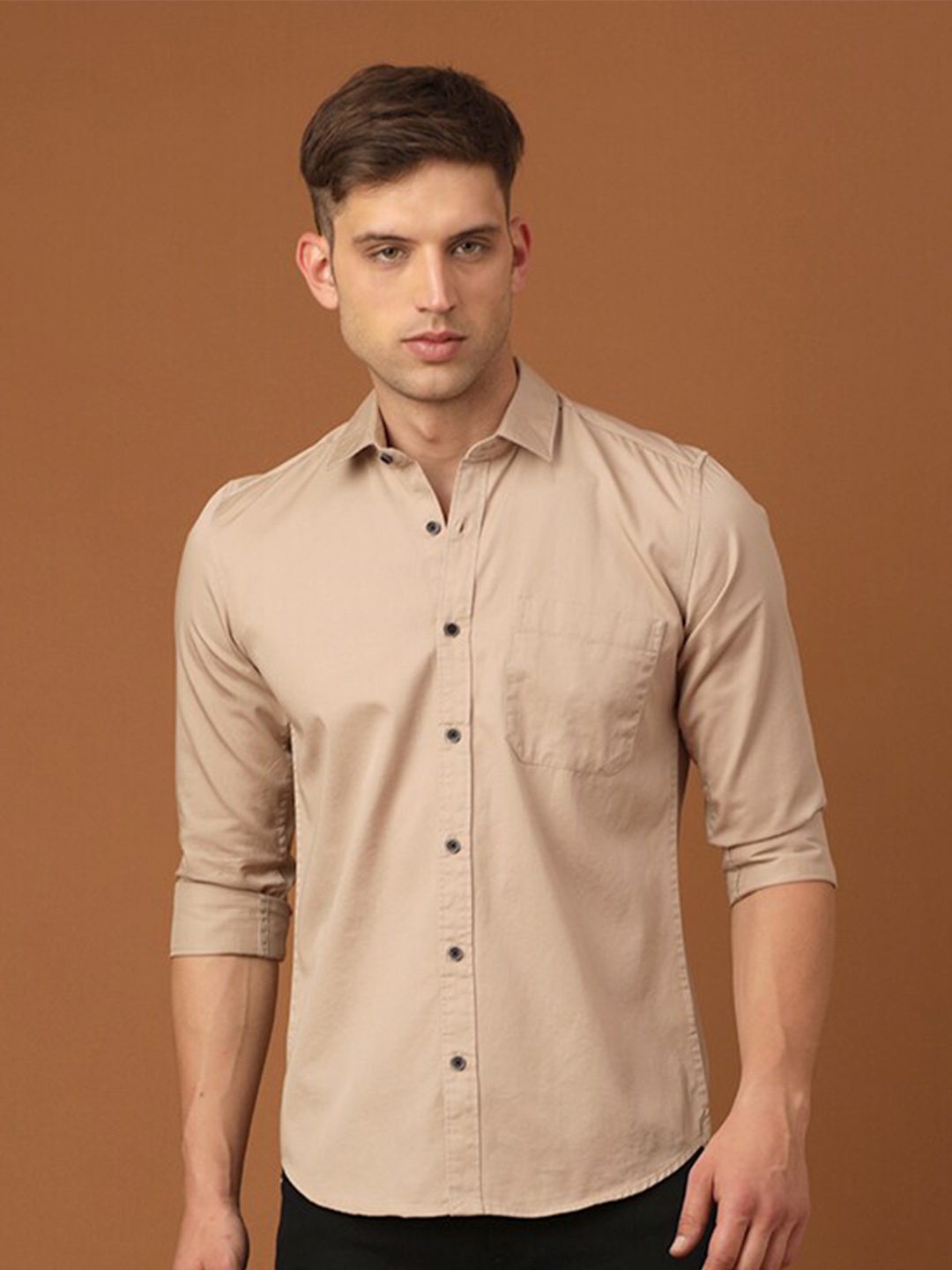 

FOGA New Spread Collar Pure Cotton Casual Shirt, Beige
