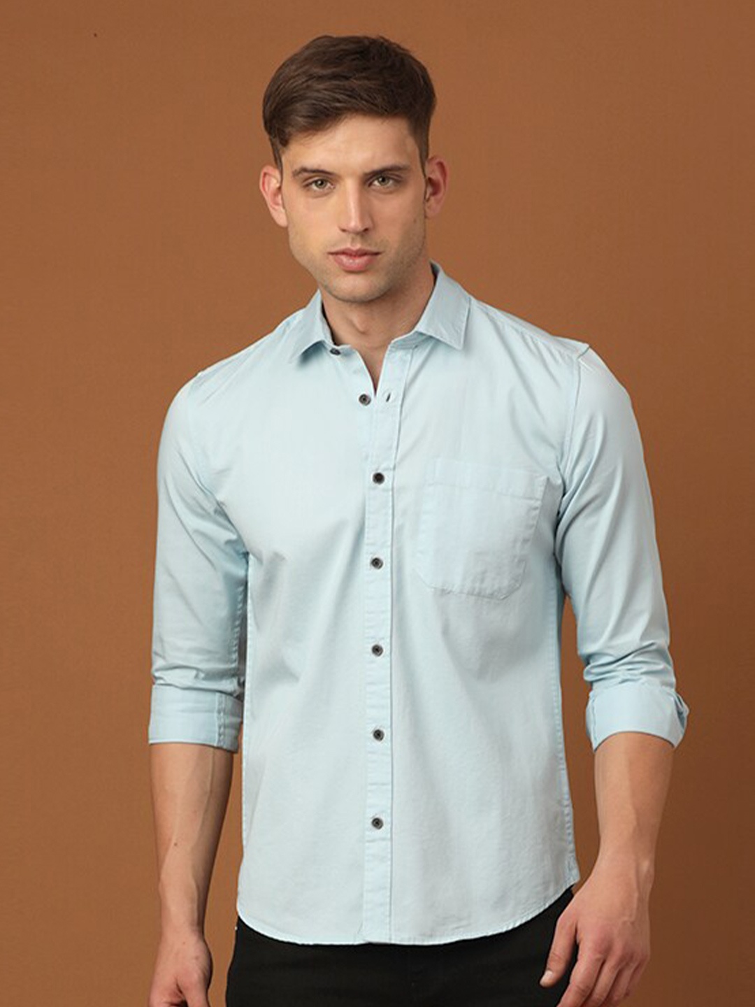 

FOGA New Spread Collar Pure Cotton Casual Shirt, Blue