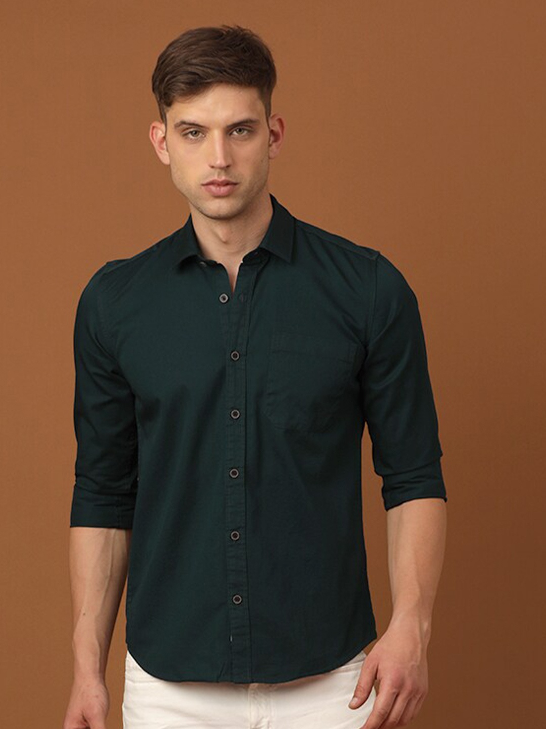 

FOGA Long Sleeves Pure Cotton Casual Shirt, Green