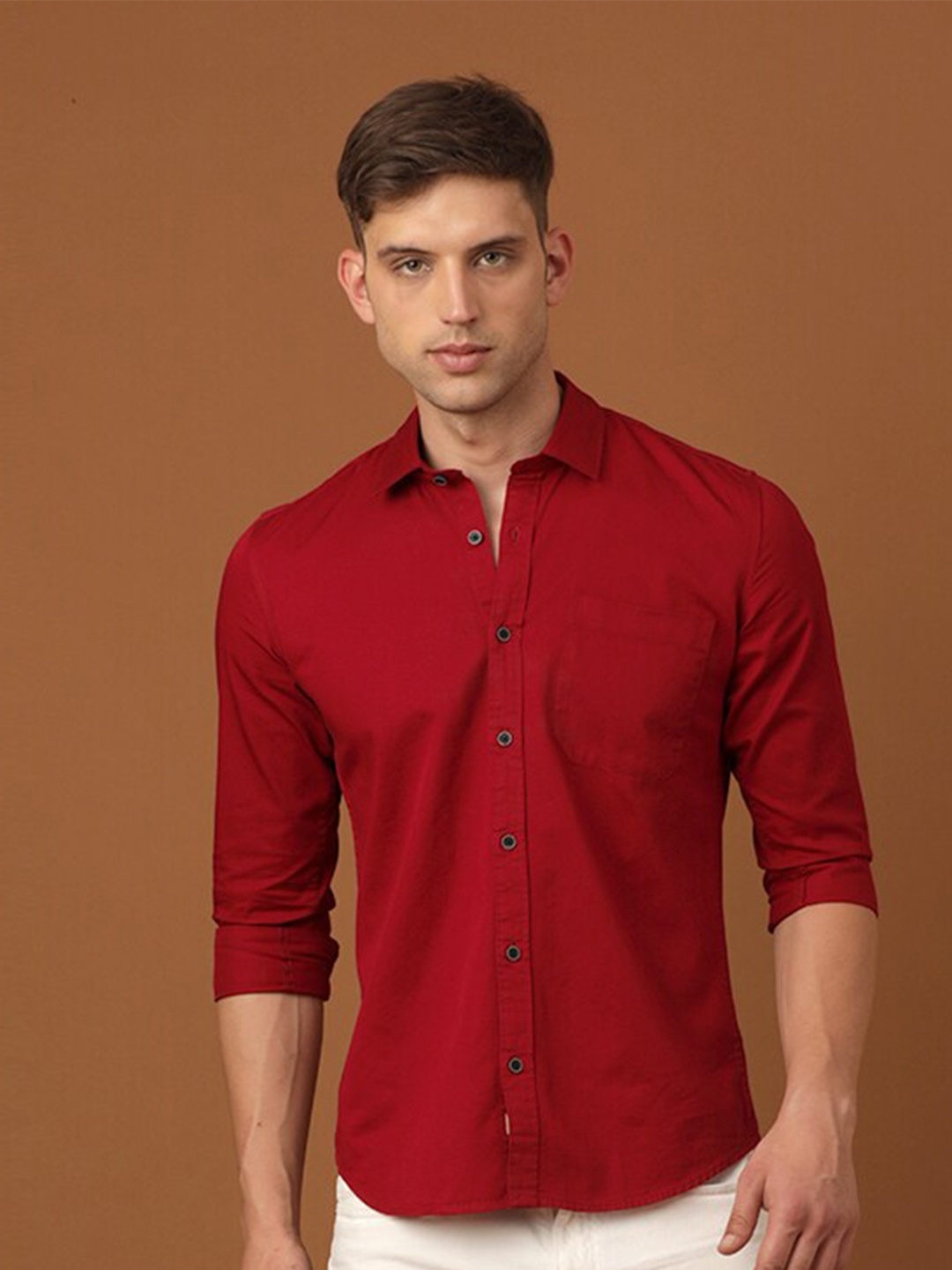 

FOGA New Spread Collar Pure Cotton Casual Shirt, Red