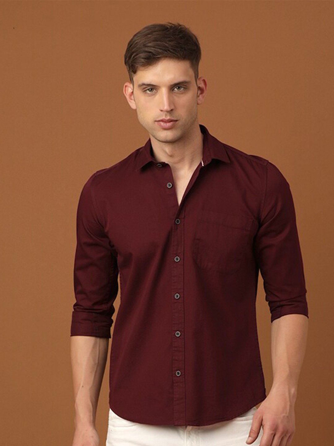 

FOGA New Spread Collar Pure Cotton Casual Shirt, Maroon