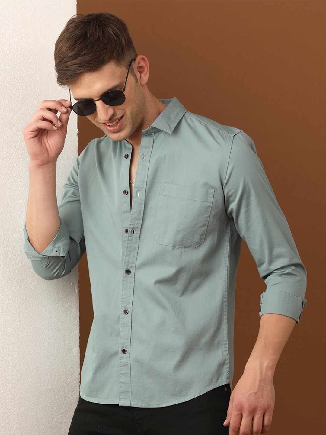 

FOGA New Spread Collar Pure Cotton Casual Shirt, Blue