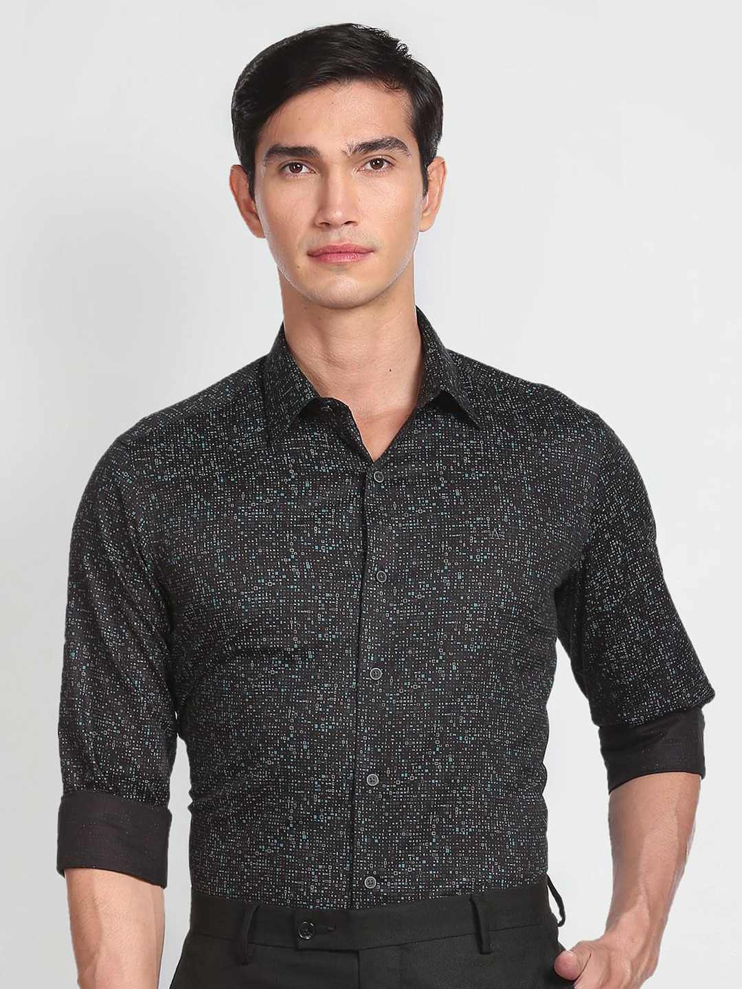 

Arrow New York Slim Fit Geometric Printed Opaque Formal Pure Cotton Shirt, Black