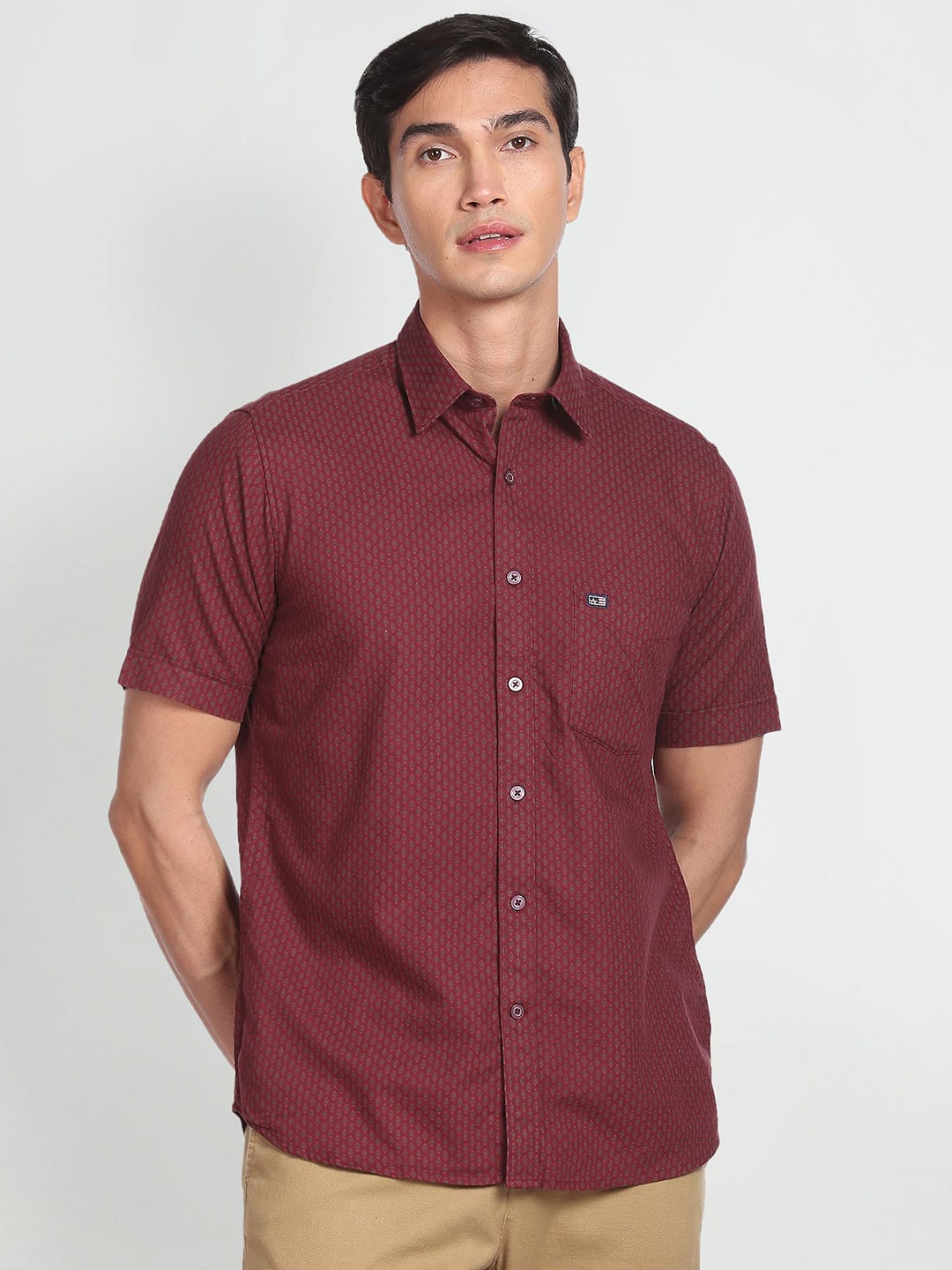 

Arrow Sport Micro Ditsy Printed Spread Collar Pure Cotton Casual Shirt, Maroon