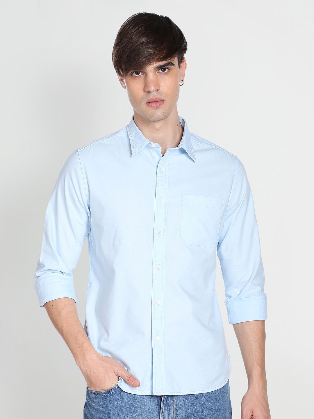 

Flying Machine Long Sleeves Pure Cotton Casual Shirt, Blue