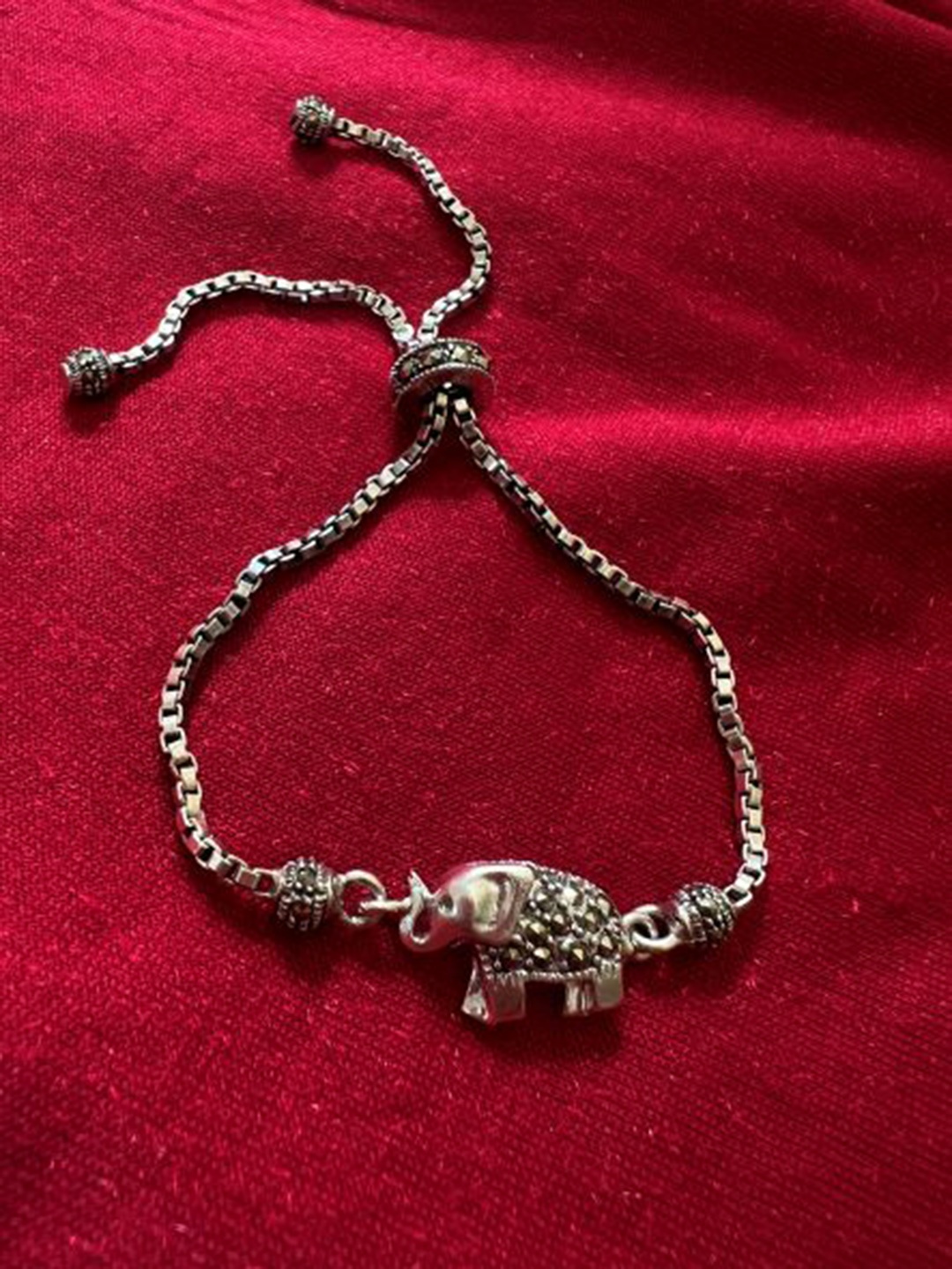 

Arte Jewels 925 Oxidised Silver Marcasite Stone Studded Bracelet