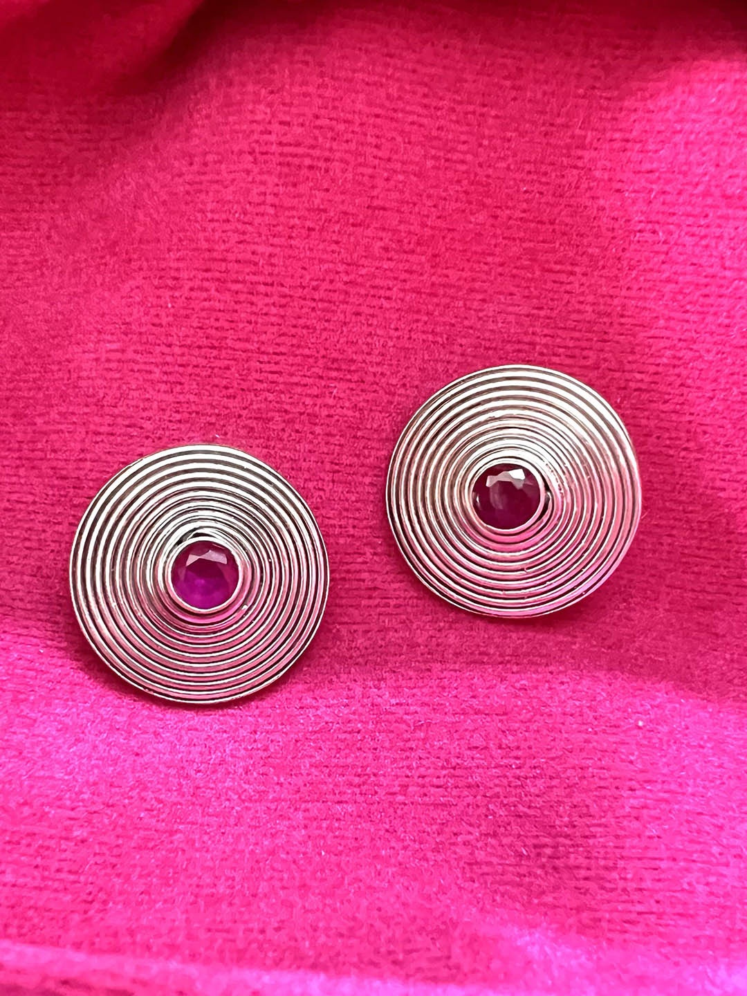 

Arte Jewels Silver-Plated Stone Studded Circular Studs Earrings