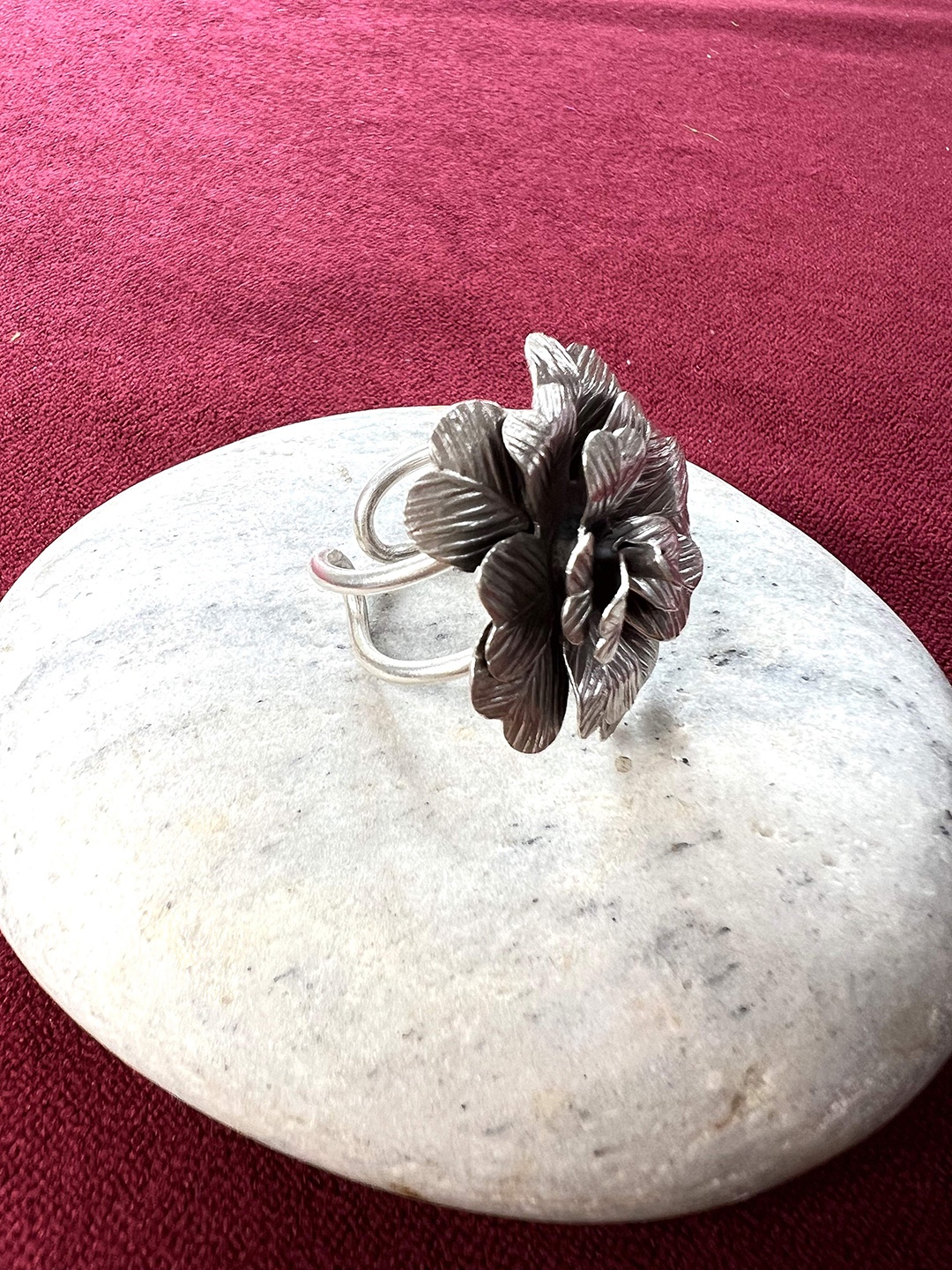

Arte Jewels 925 Oxidised Silver Rose Shape Adjustable Finger Ring