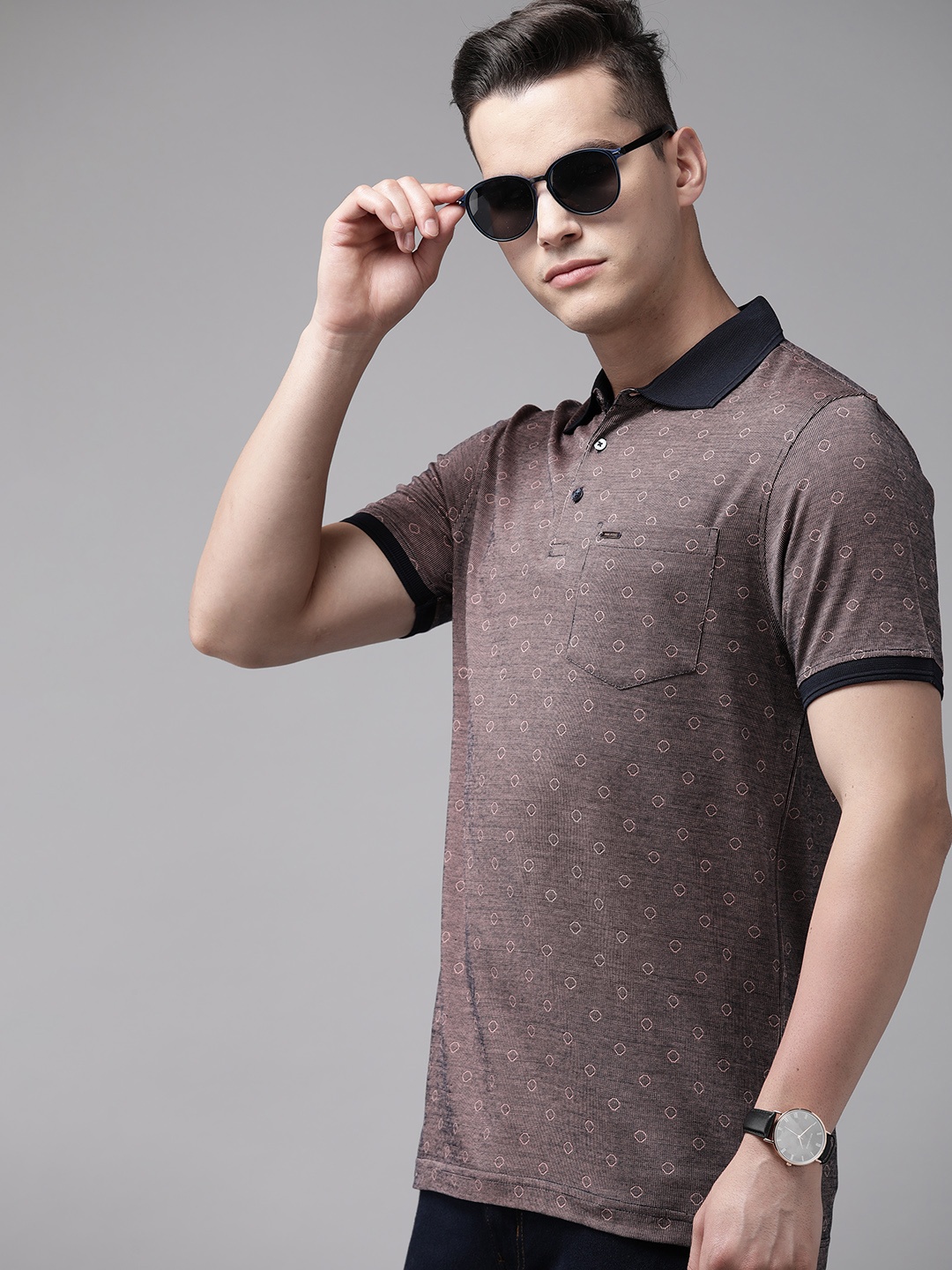 

Park Avenue Printed Polo Collar Pure Cotton Slim Fit T-shirt, Navy blue