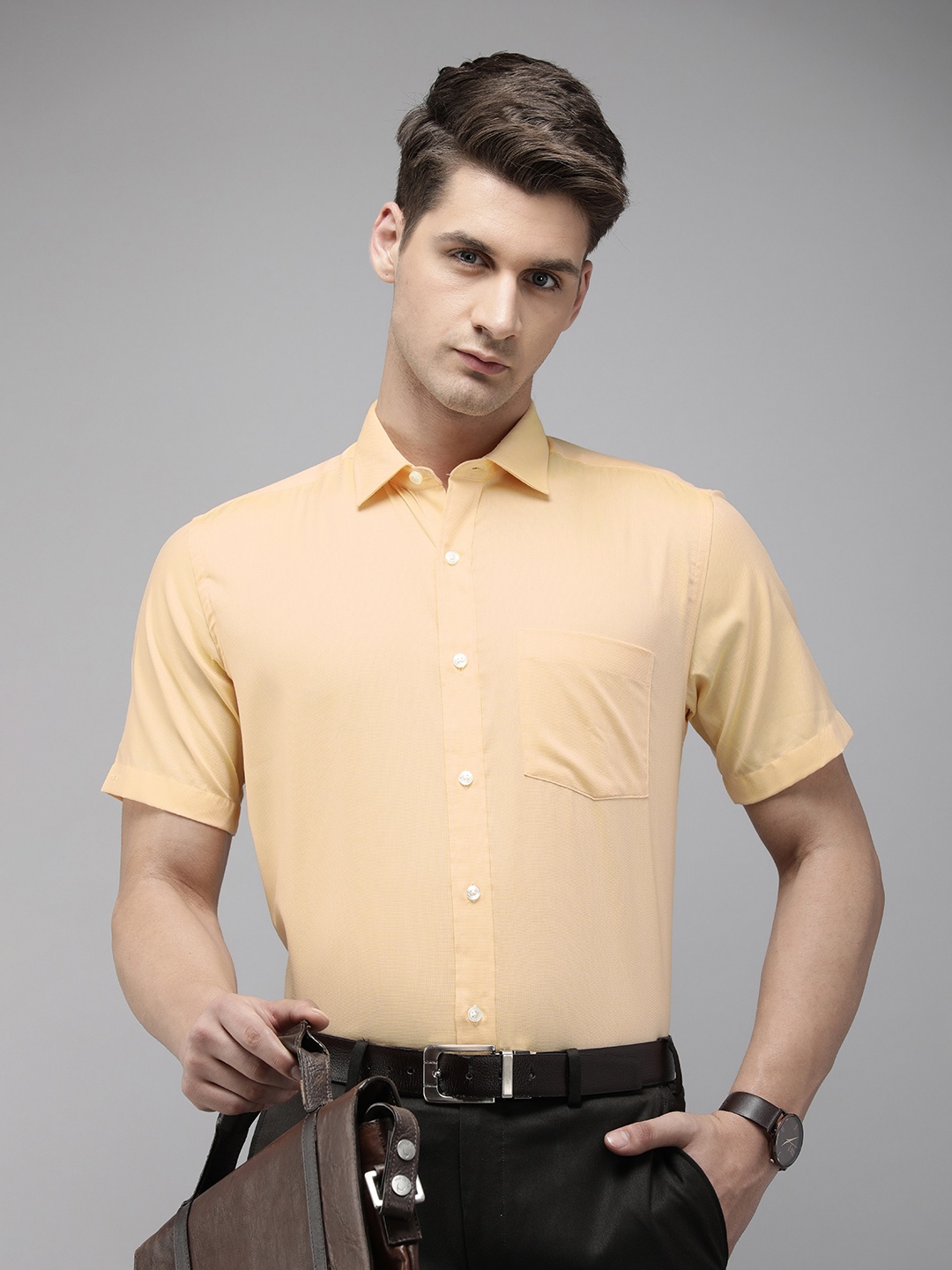 

Park Avenue Self Design Pure Cotton Formal Shirt, Yellow