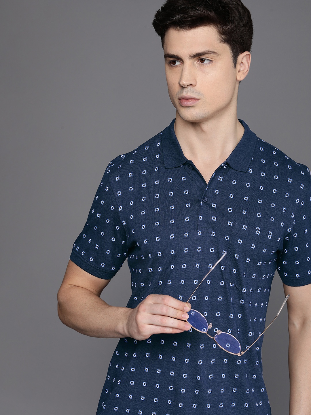 

Raymond Geometric Printed Contemporary Fit Polo Collar T-shirt, Blue