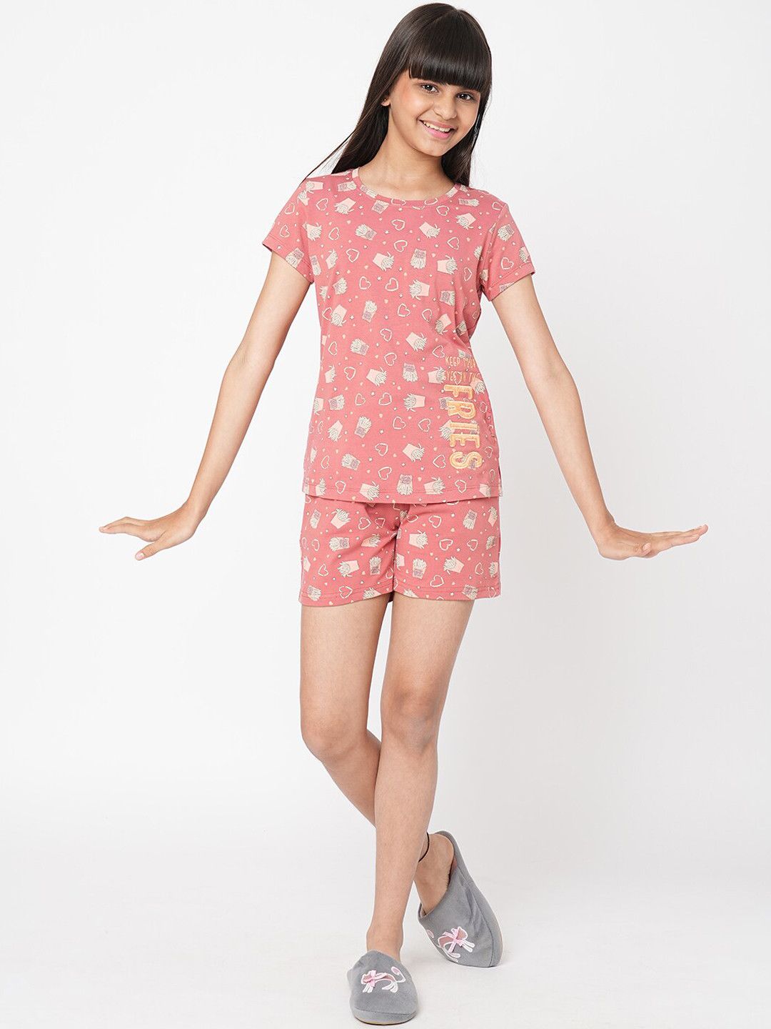 

Sweet Dreams Girls Conversational Printed Night Suit, Rose