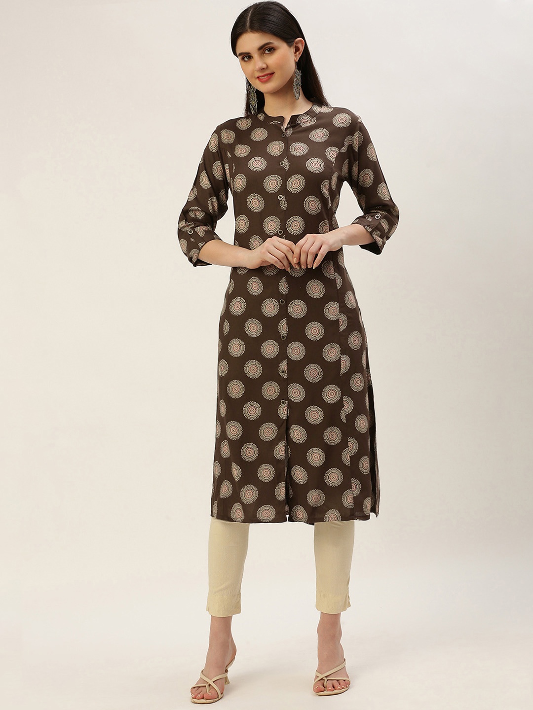 

AMUKTI Ethnic Motifs Printed Kurta, Brown