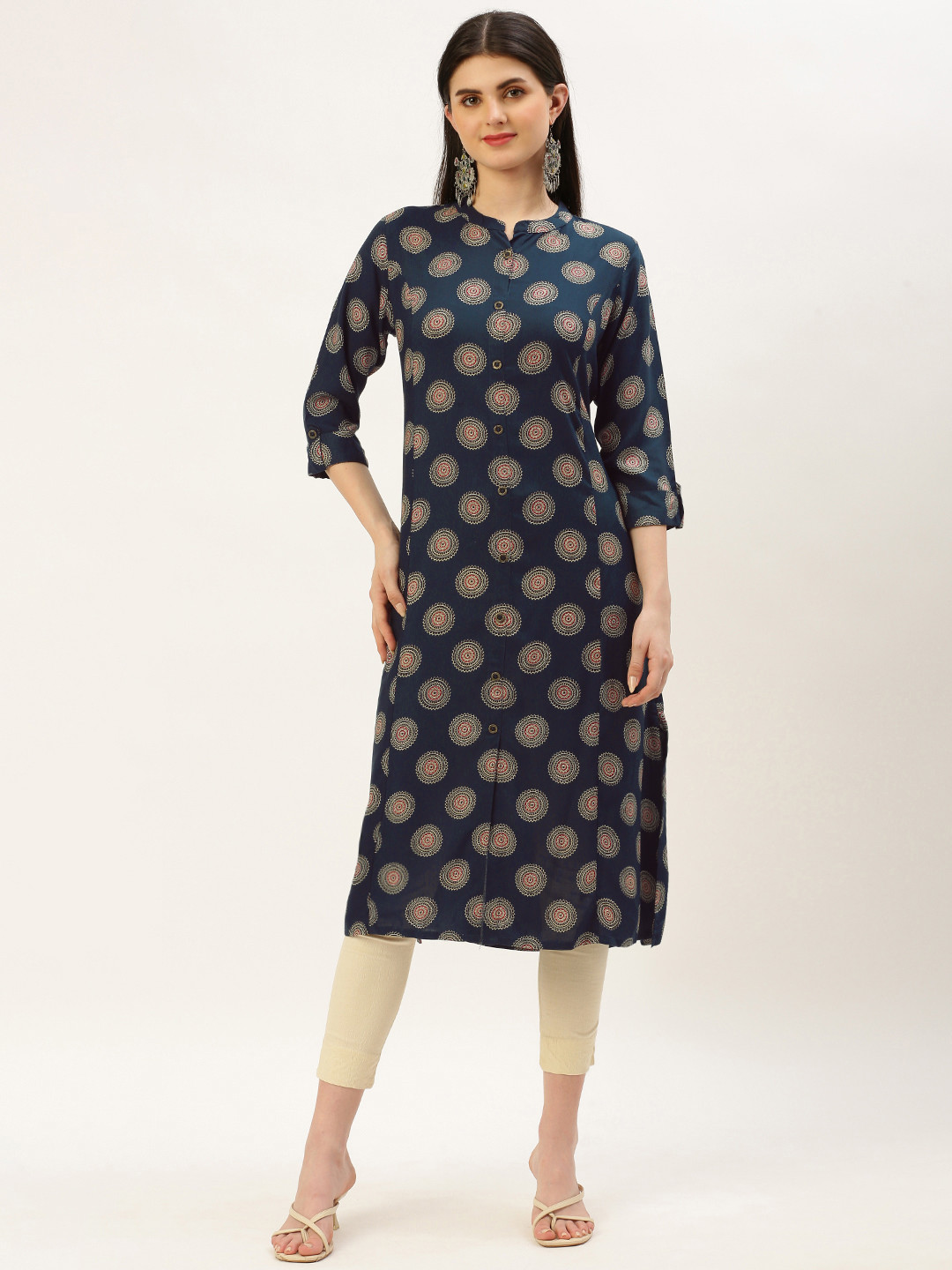 

AMUKTI Ethnic Motifs Printed Kurta, Navy blue
